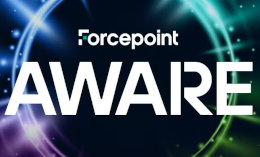 Forcepoint logo above the AWARE event title, in front of a colourful corona background