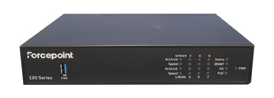 A view of the Forcepoint 130 series appliance on a transparent background