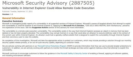 Microsoft Advisory