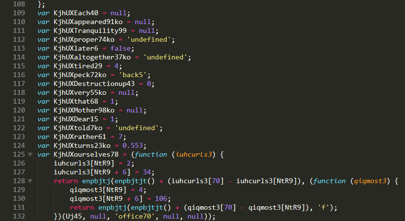 Figure 11 – Part of Ostap’s obfuscated JavaScript code