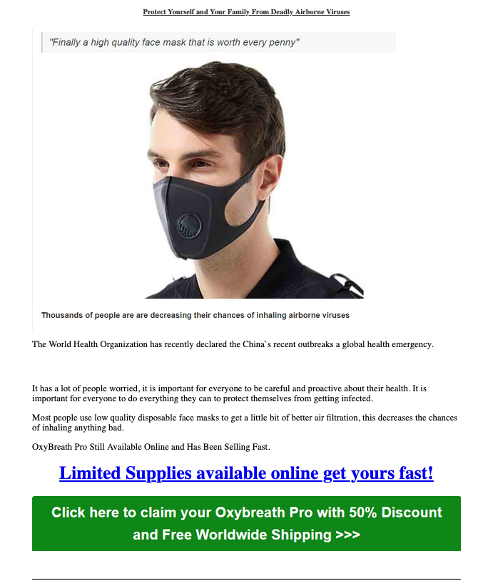 Figure 5 – Face mask advertisement spam