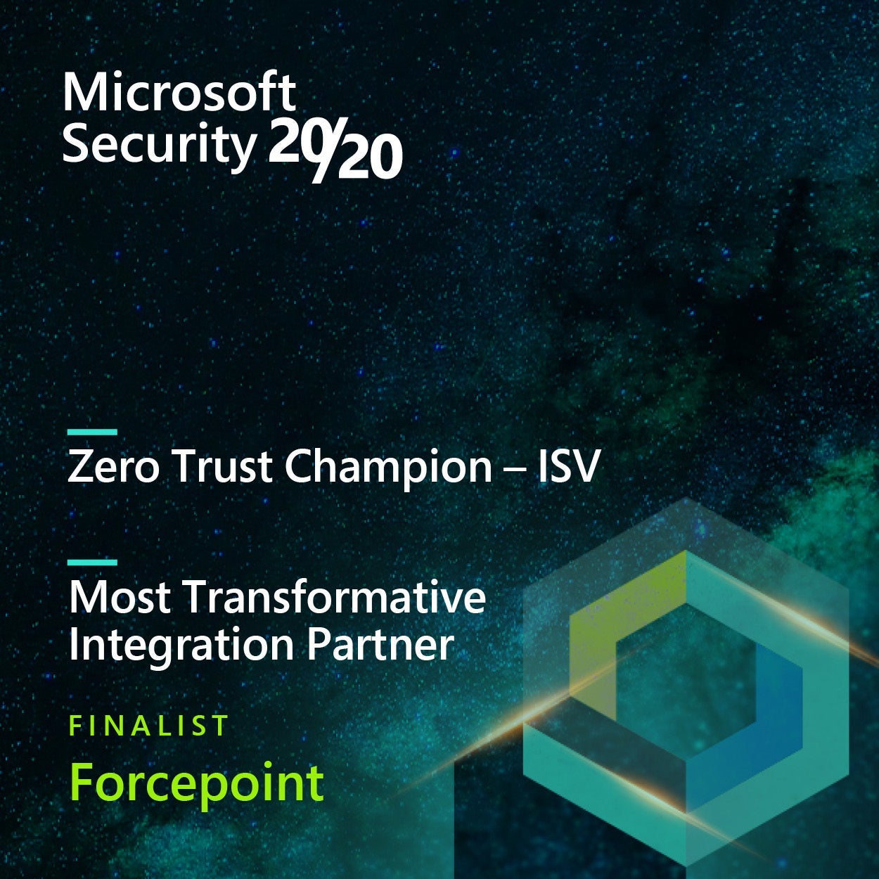 Forcepoint Named Finalist in two Microsoft Security 20/20 Awards Categories