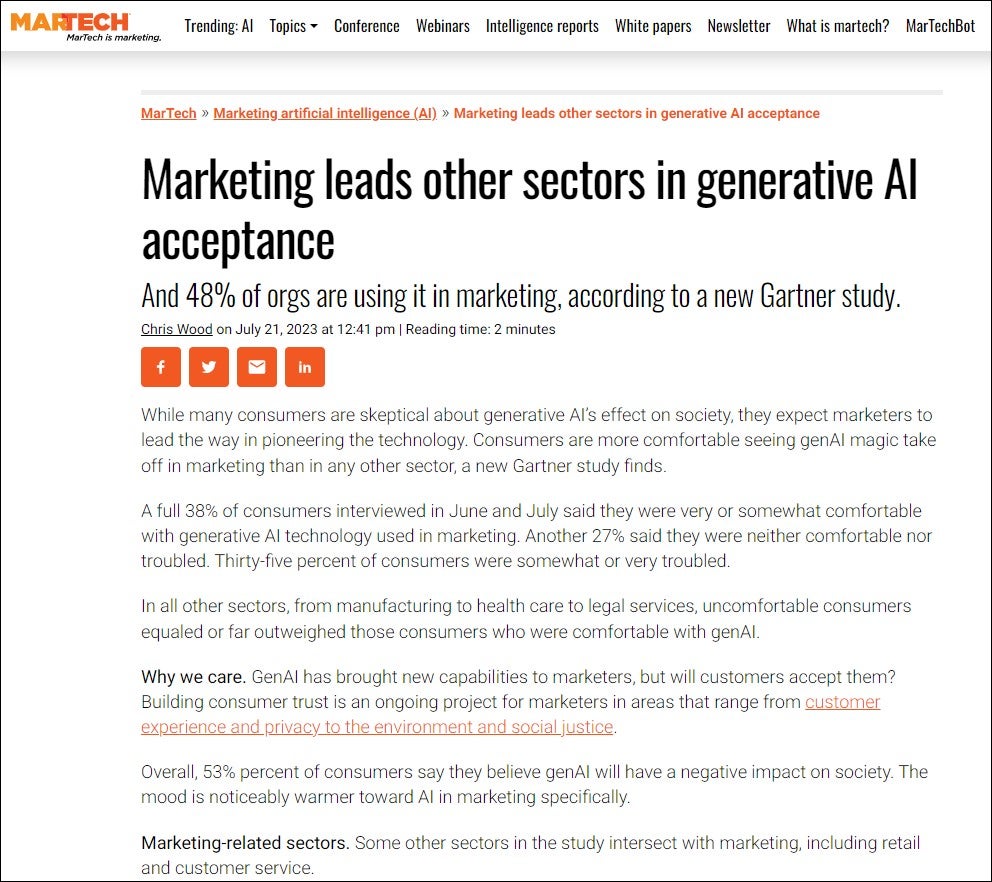 MarTech - Marketing leads other sectors in generative AI acceptance