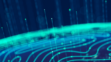 A view of the digital world with an overlay of lines, with data points rising up