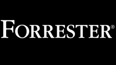 Forrester logo, white text on black background, 2024