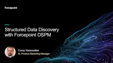 A video cover slide with the title "Structured Data Discovery with Forcepoint DSPM"