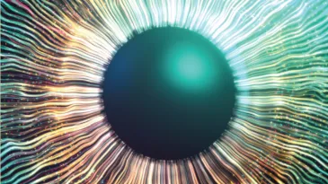 A stylised eye in bright colour