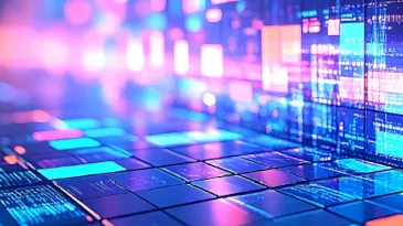 A surface of pink and purple square digital tiles