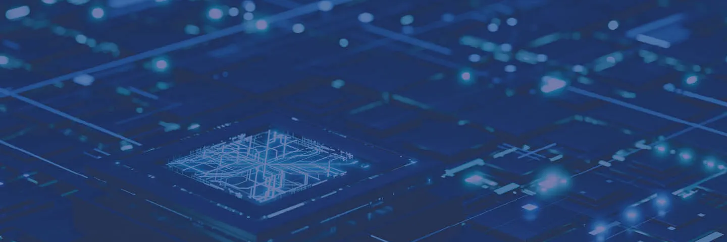 A view of a circuit board, slightly fuzzy with blue colouring