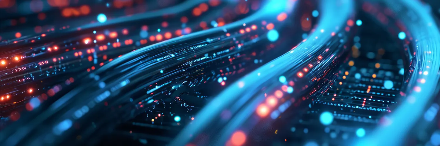 Sparkling data cables run across a processor board