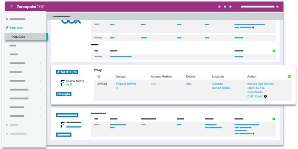 Forcepoint Zero Trust ZTNA management console